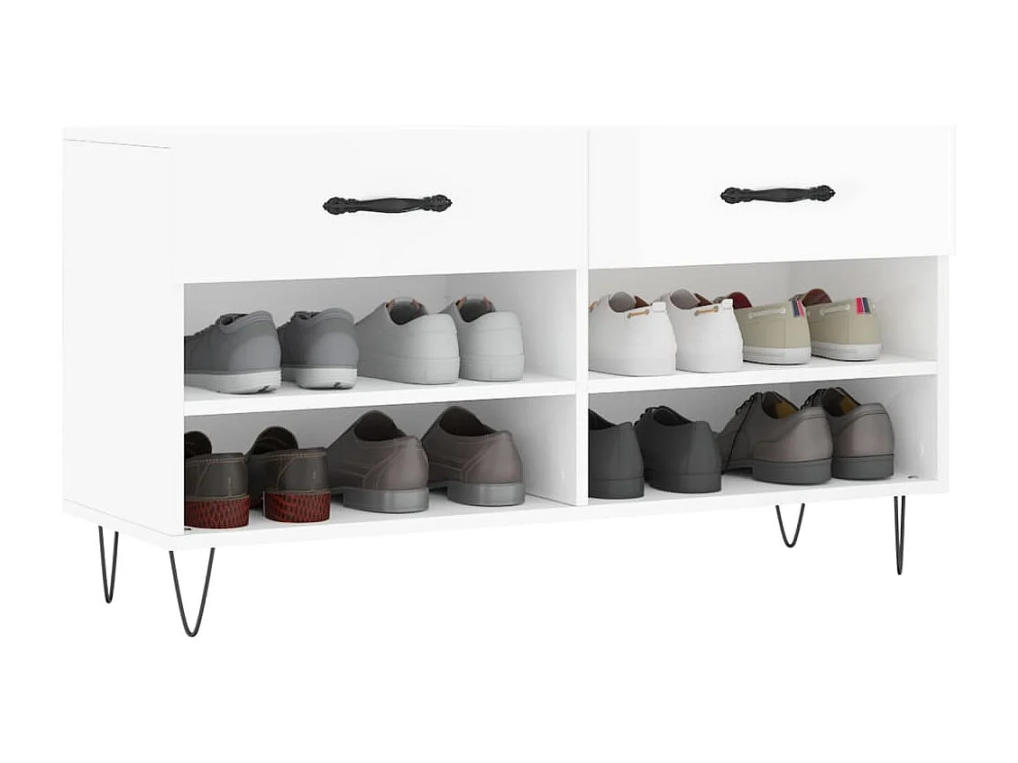 Panca portascarpe bianca lucida 102x35x55 cm in legno ingegnerizzato