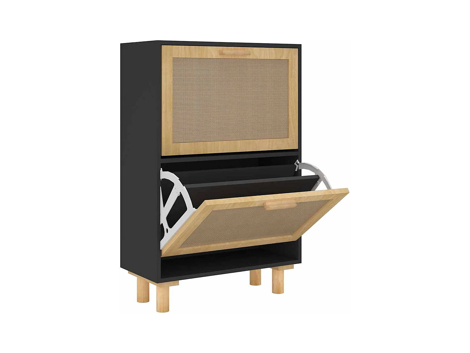 Armoire à chaussures Noir 52x25x80 cm Bois d'ingénierie/rotin