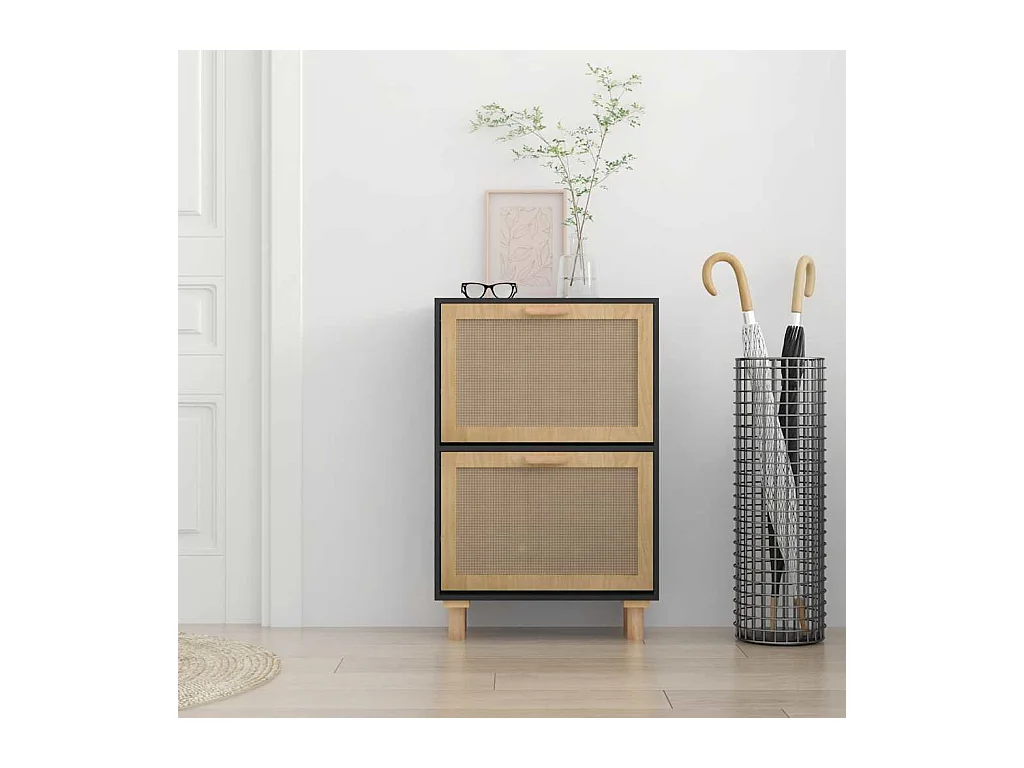 Armoire à chaussures Noir 52x25x80 cm Bois d'ingénierie/rotin
