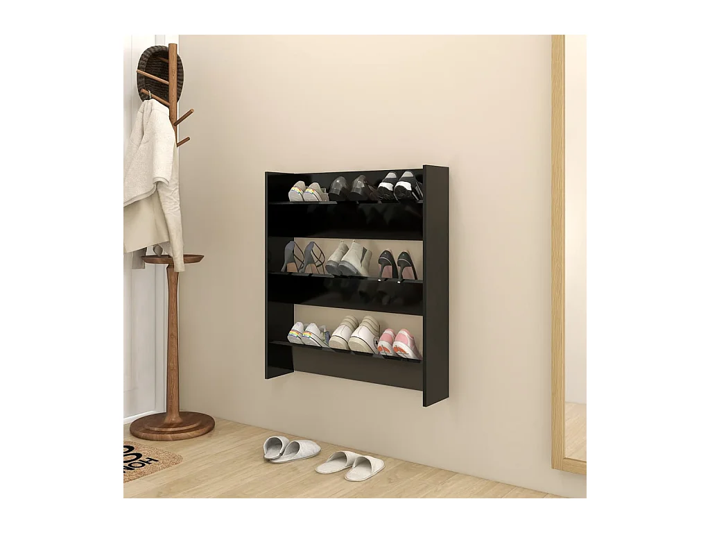 Zwarte wandkast voor schoenen 80x18x90 cm van bewerkt hout