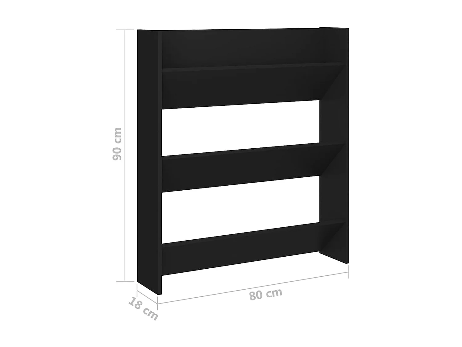 Zapatero de pared negro 80x18x90 cm madera contrachapada
