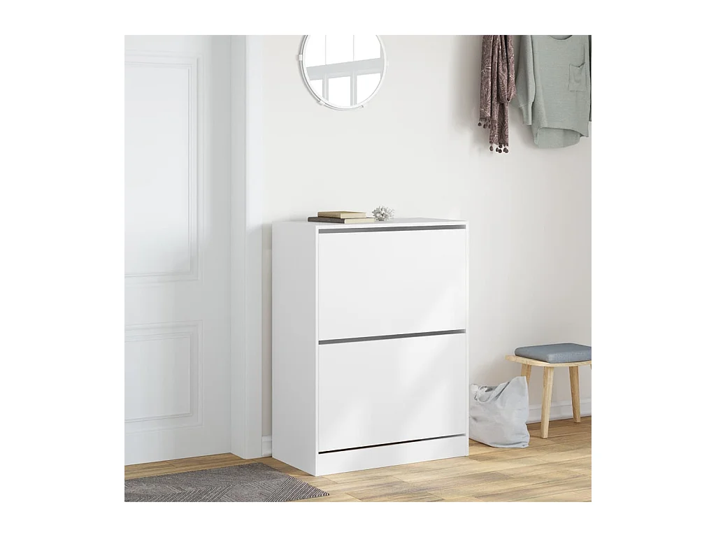 Armoire à chaussures 2 tiroirs rabattables blanc 80x42x108 cm