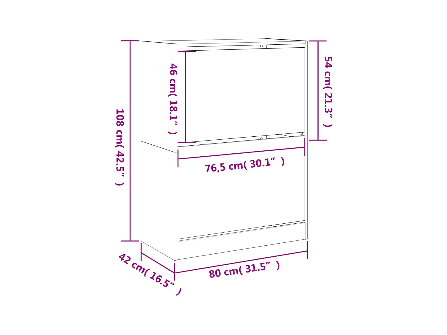 Armoire à chaussures 2 tiroirs rabattables blanc 80x42x108 cm