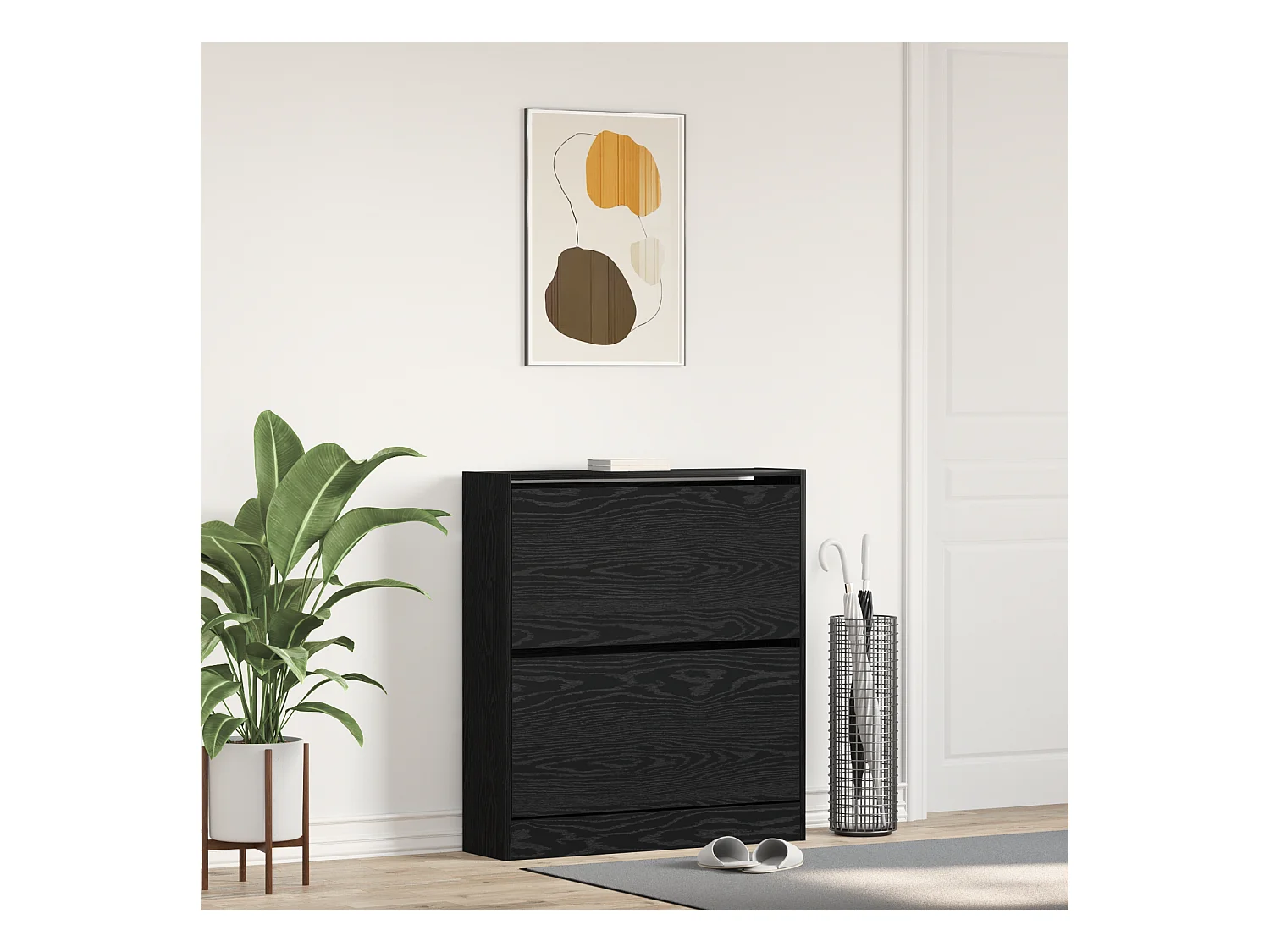 Scarpiera con cassetto basculante Rovere nero 80x21x87,5 cm