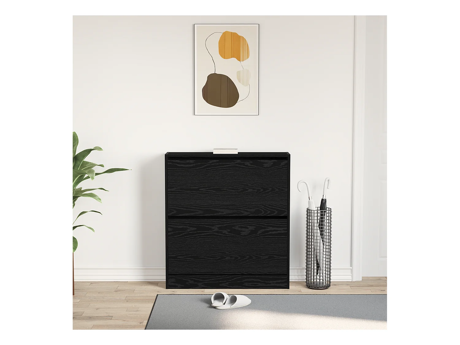 Scarpiera con cassetto basculante Rovere nero 80x21x87,5 cm