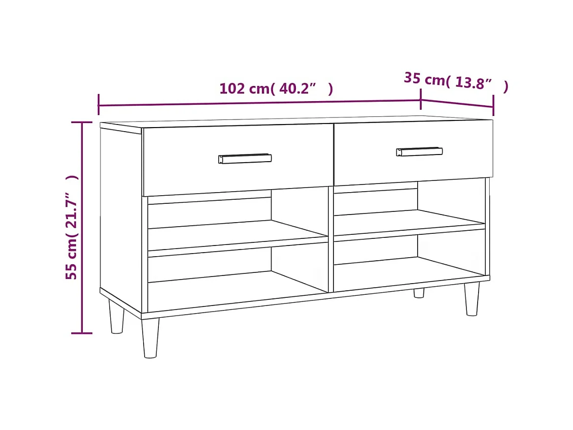 Armoire à chaussures Chêne sonoma 102x35x55cm Bois d'ingénierie