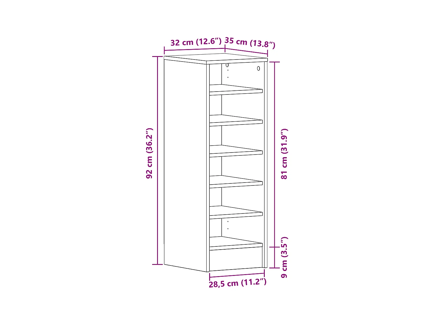 Armoire à chaussures en chêne noir 31,5x35x90 cm en bois reconstitué