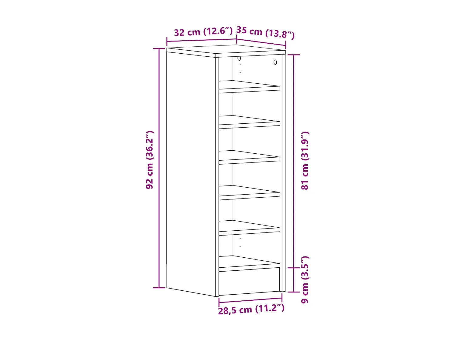 Armoire à chaussures en chêne noir 31,5x35x90 cm en bois reconstitué