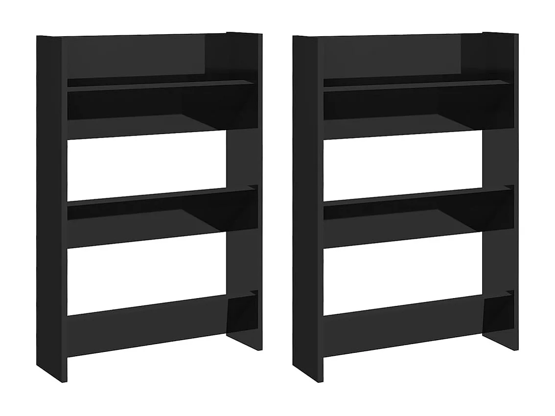 Armoires à chaussures murales 2 pcs noir brillant 60x18x90cm