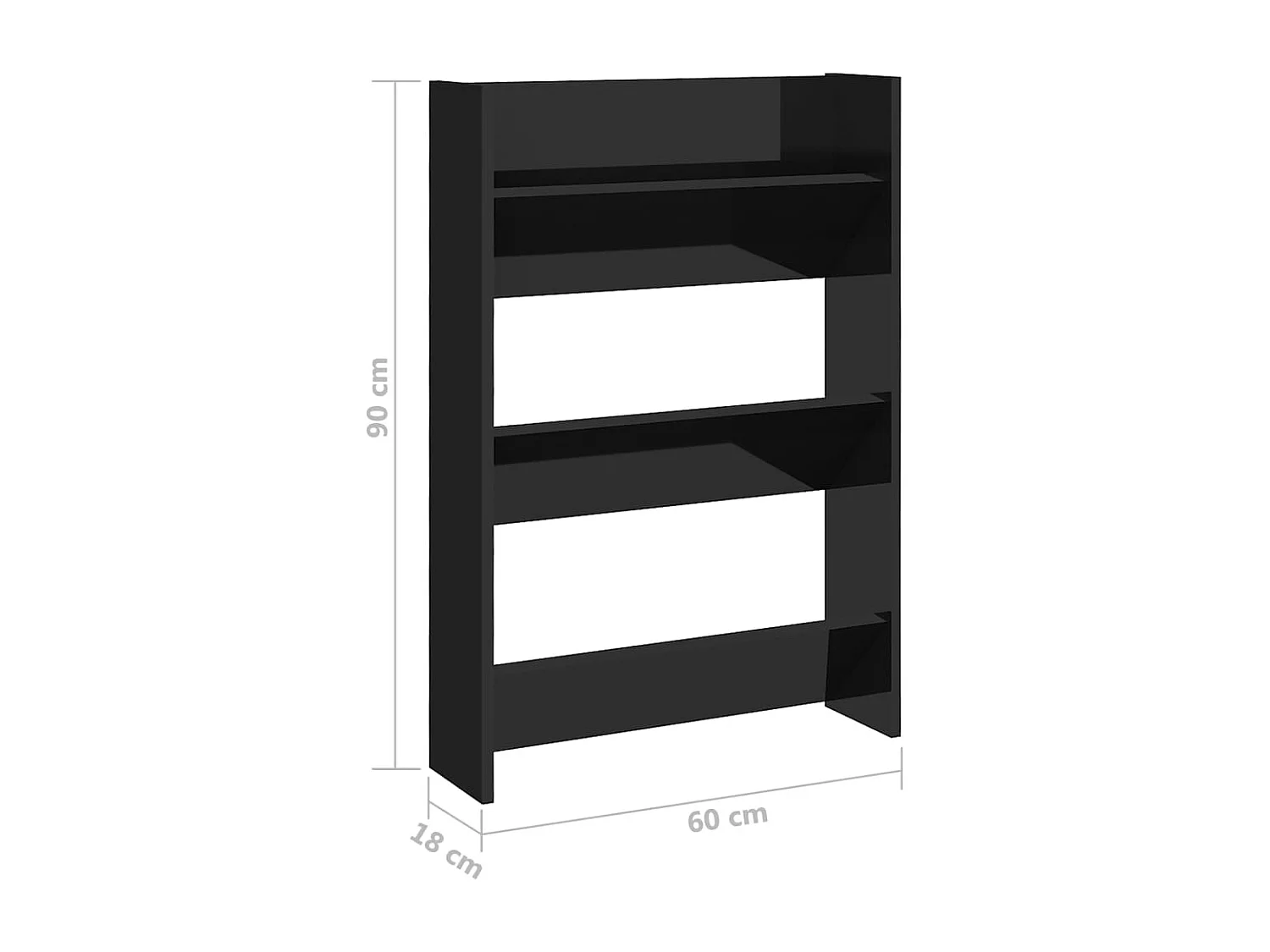 Armoires à chaussures murales 2 pcs noir brillant 60x18x90cm