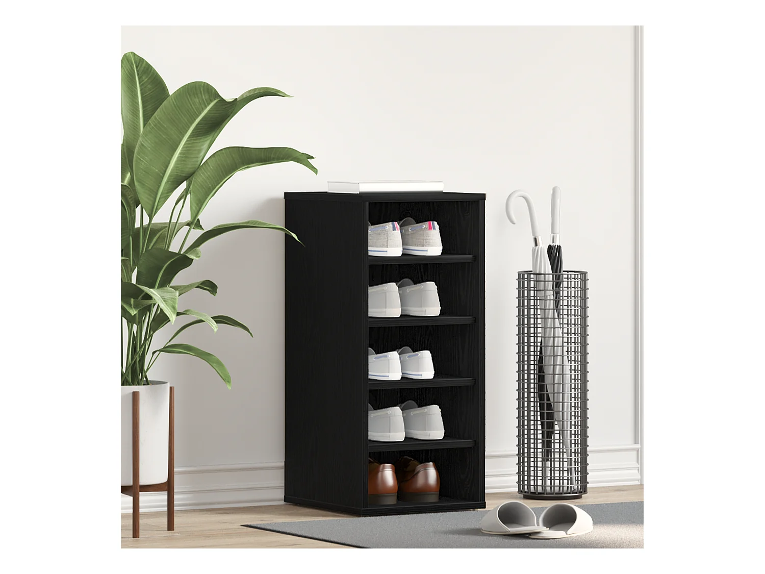 Zwarte eikenhouten schoenenkast 32x35x70 cm in composiet hout