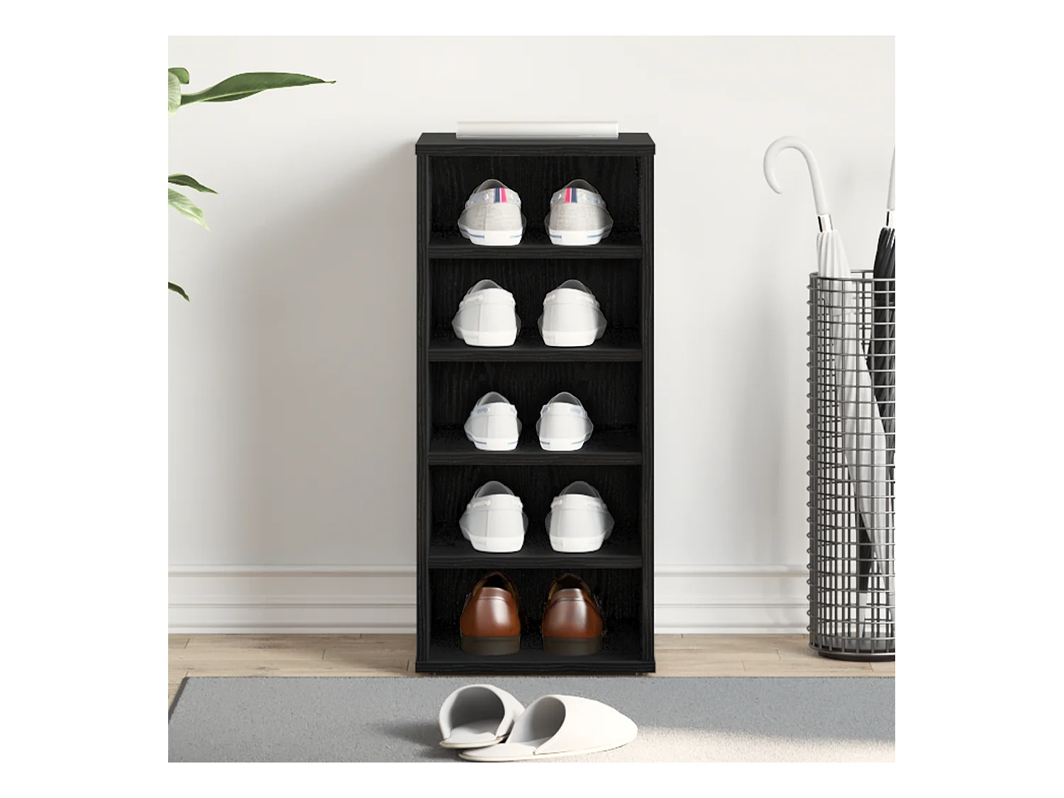 Zwarte eikenhouten schoenenkast 32x35x70 cm in composiet hout