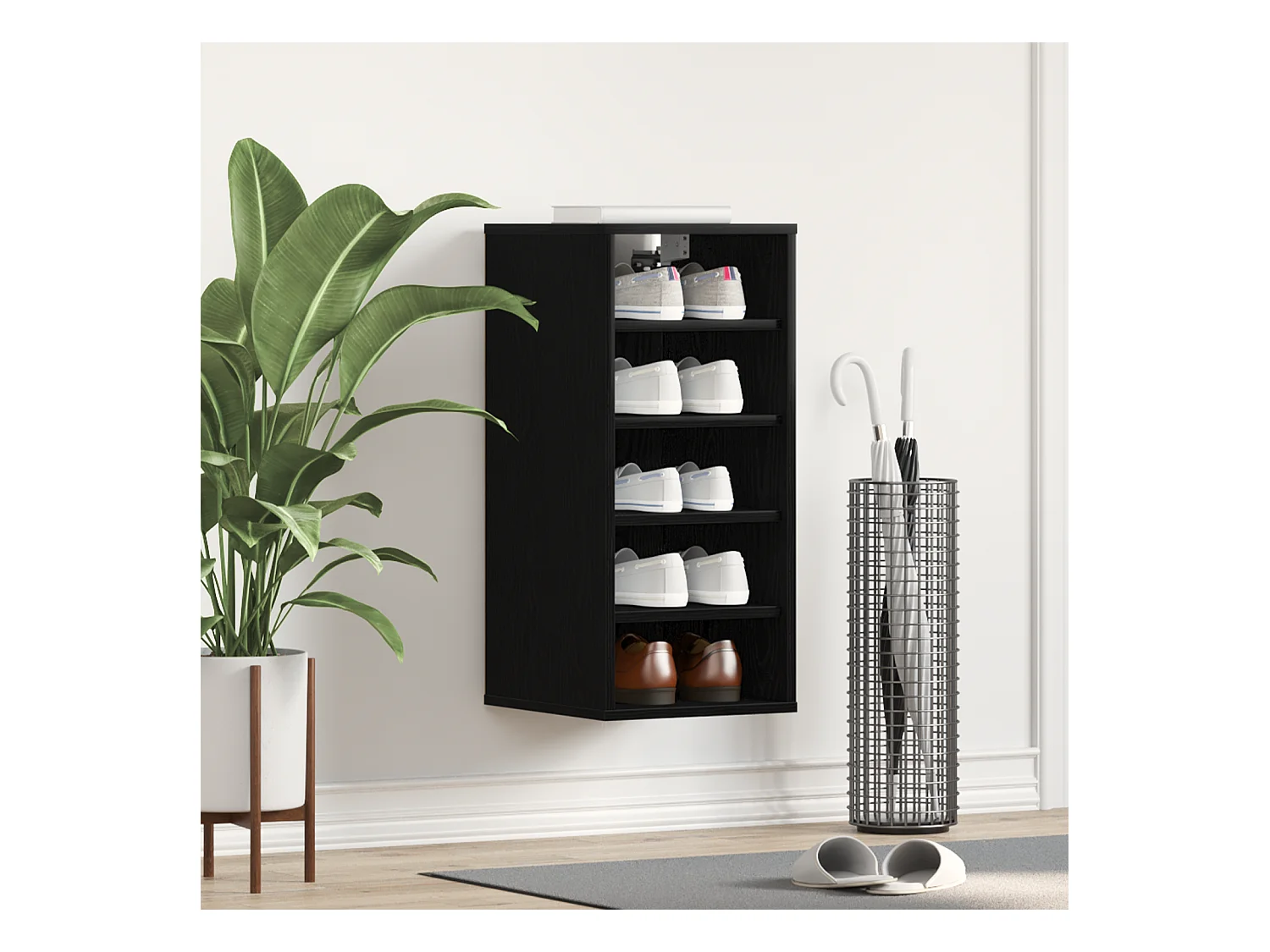 Zwarte eikenhouten schoenenkast 32x35x70 cm in composiet hout