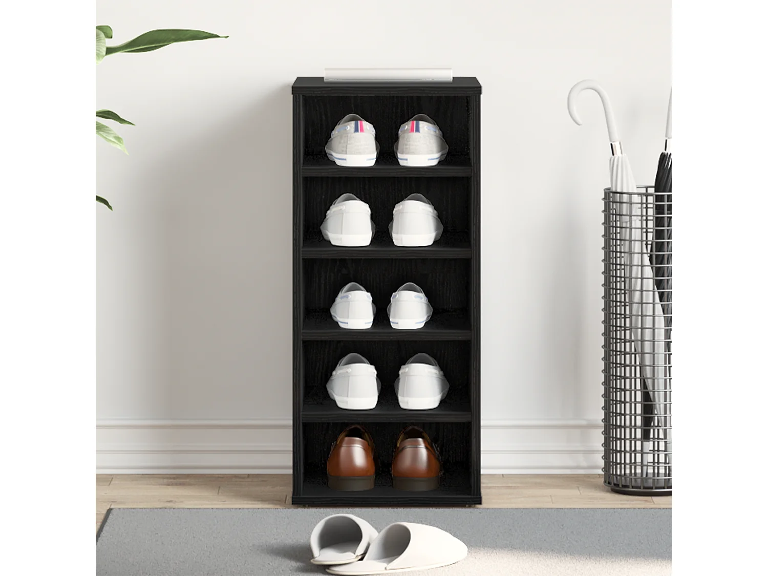 Meuble à chaussures Chêne noir 32x35x70 cm En bois composite