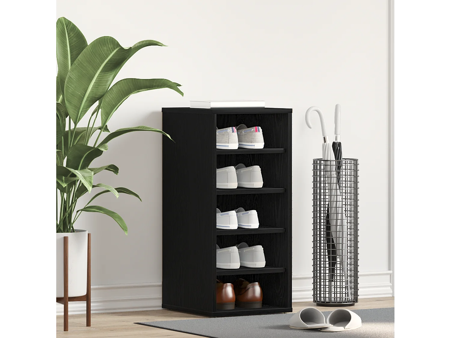 Zwarte eikenhouten schoenenkast 32x35x70 cm in composiet hout