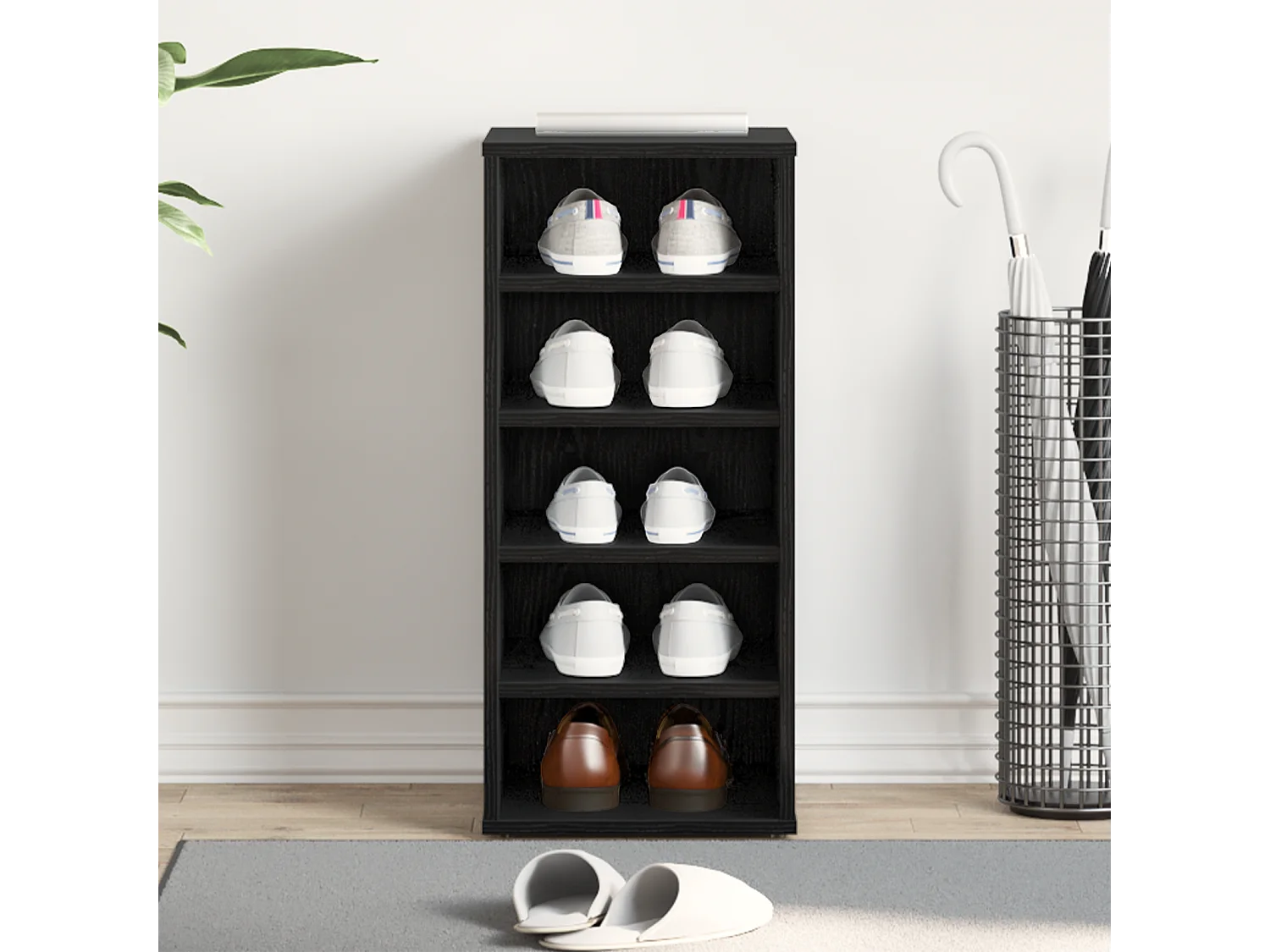 Zwarte eikenhouten schoenenkast 32x35x70 cm in composiet hout