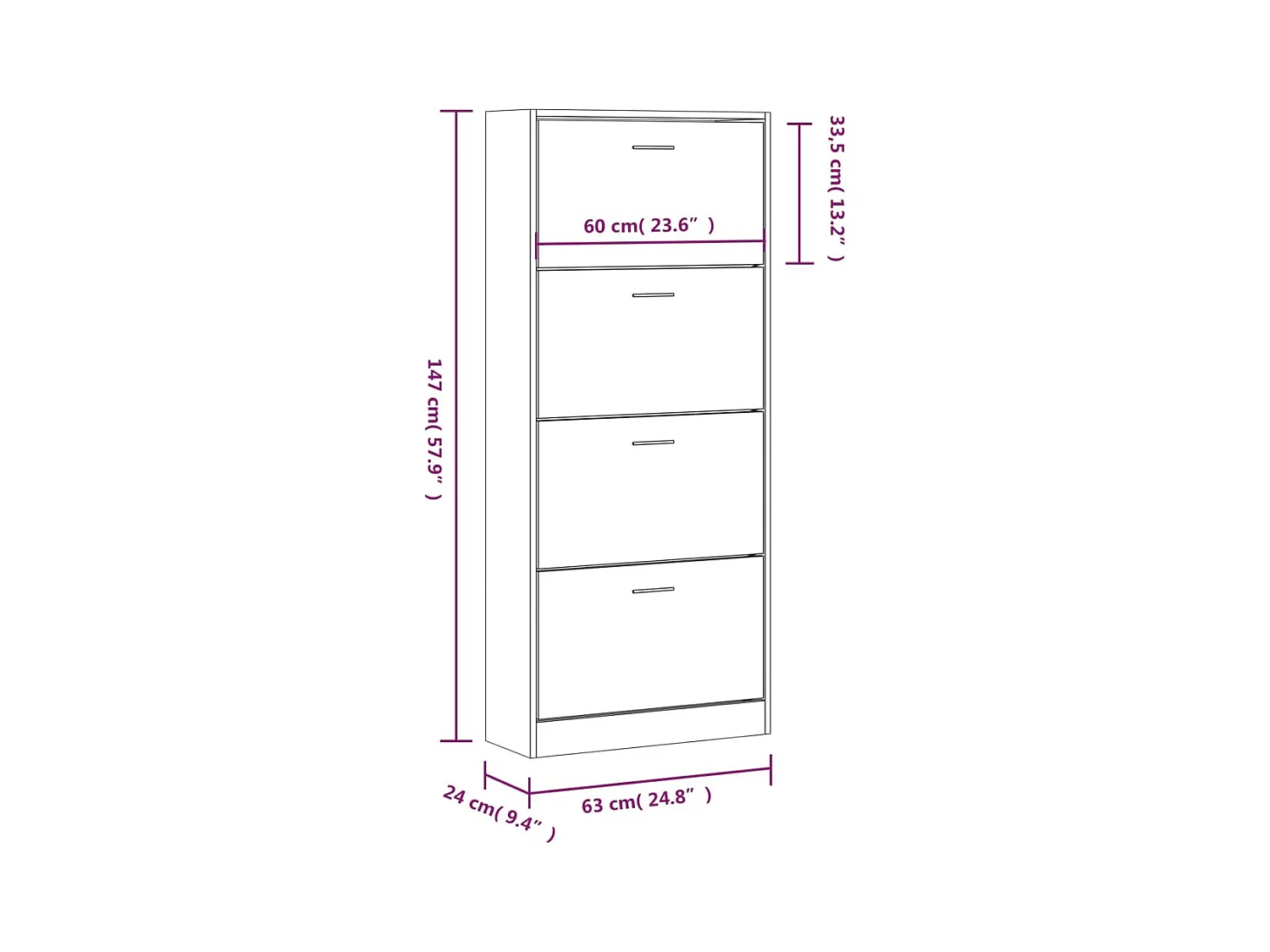 Armoire à chaussures Noir 63x24x147 cm Bois d'ingénierie