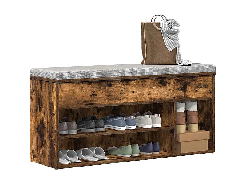 Banc à chaussures chêne fumé 102x30,5x45 cm bois d'ingénierie
