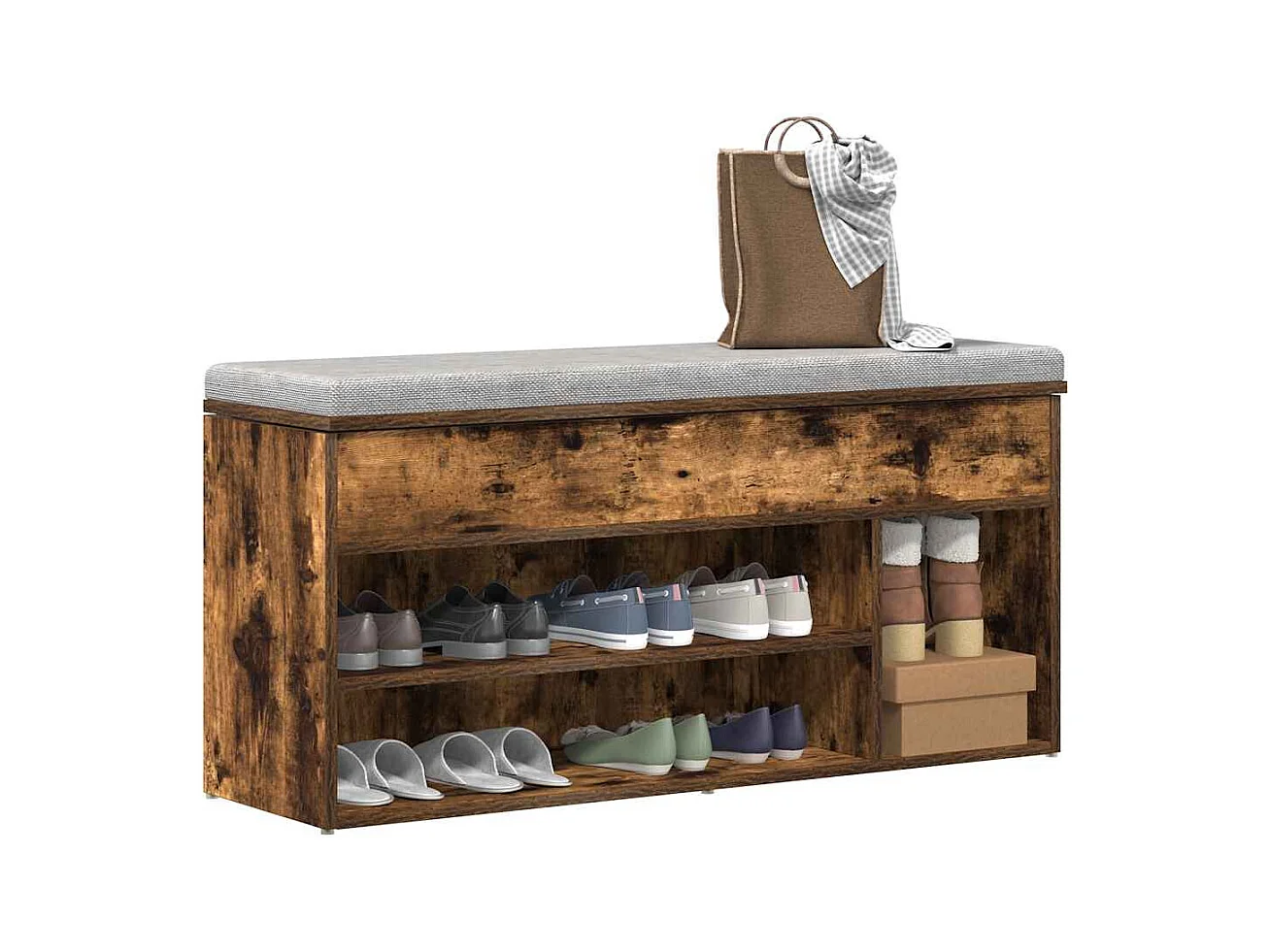 Banc à chaussures chêne fumé 102x30,5x45 cm bois d'ingénierie