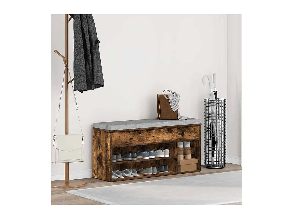 Banc à chaussures chêne fumé 102x30,5x45 cm bois d'ingénierie