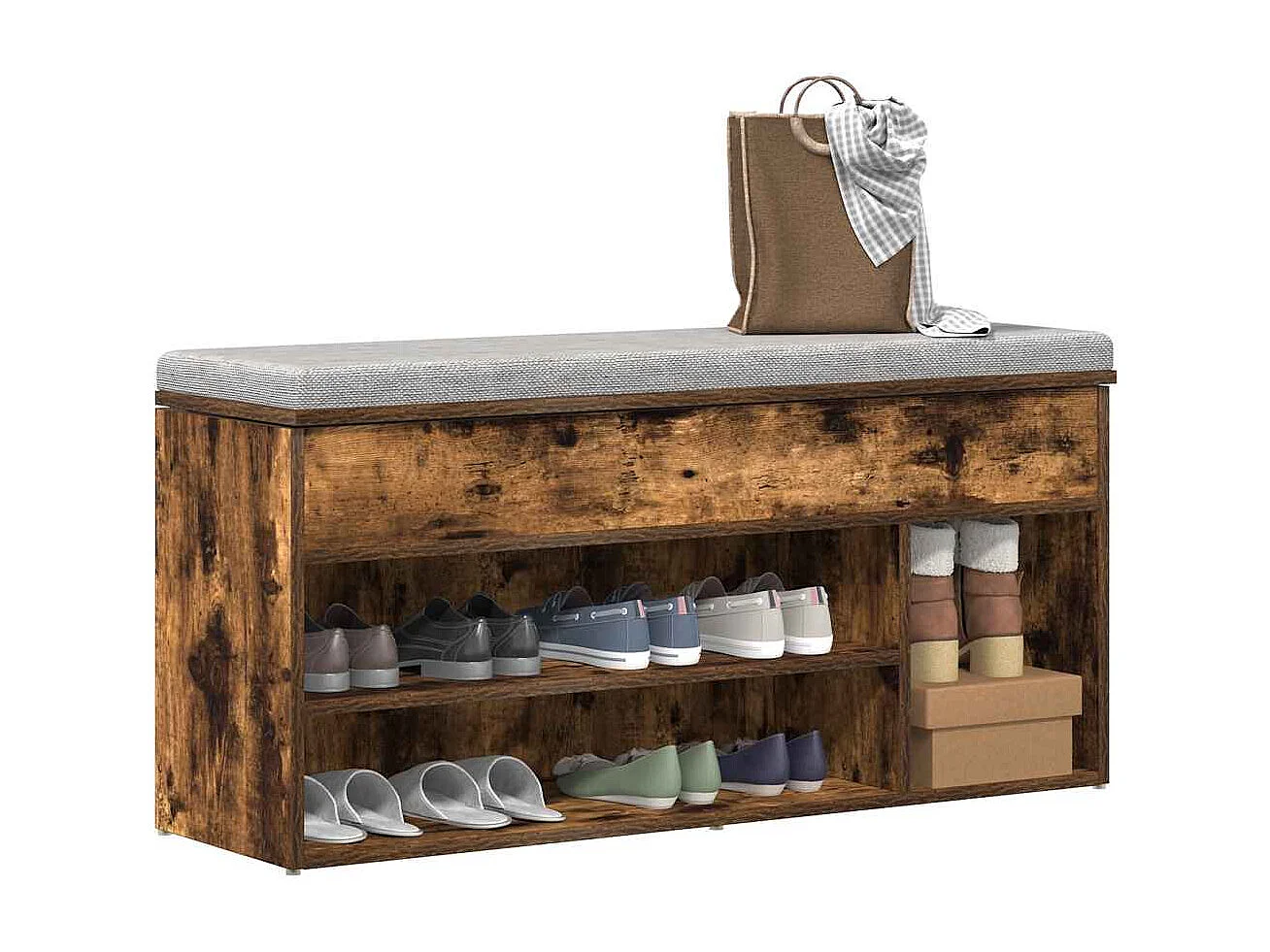 Banc à chaussures chêne fumé 102x30,5x45 cm bois d'ingénierie