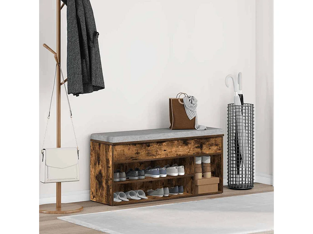 Banc à chaussures chêne fumé 102x30,5x45 cm bois d'ingénierie