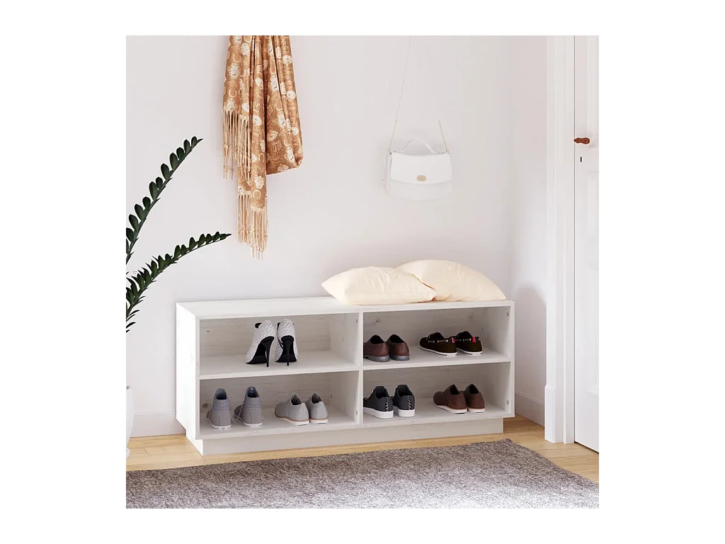 Weißer Schuhschrank 110x34x45 cm Massivholz Kiefer