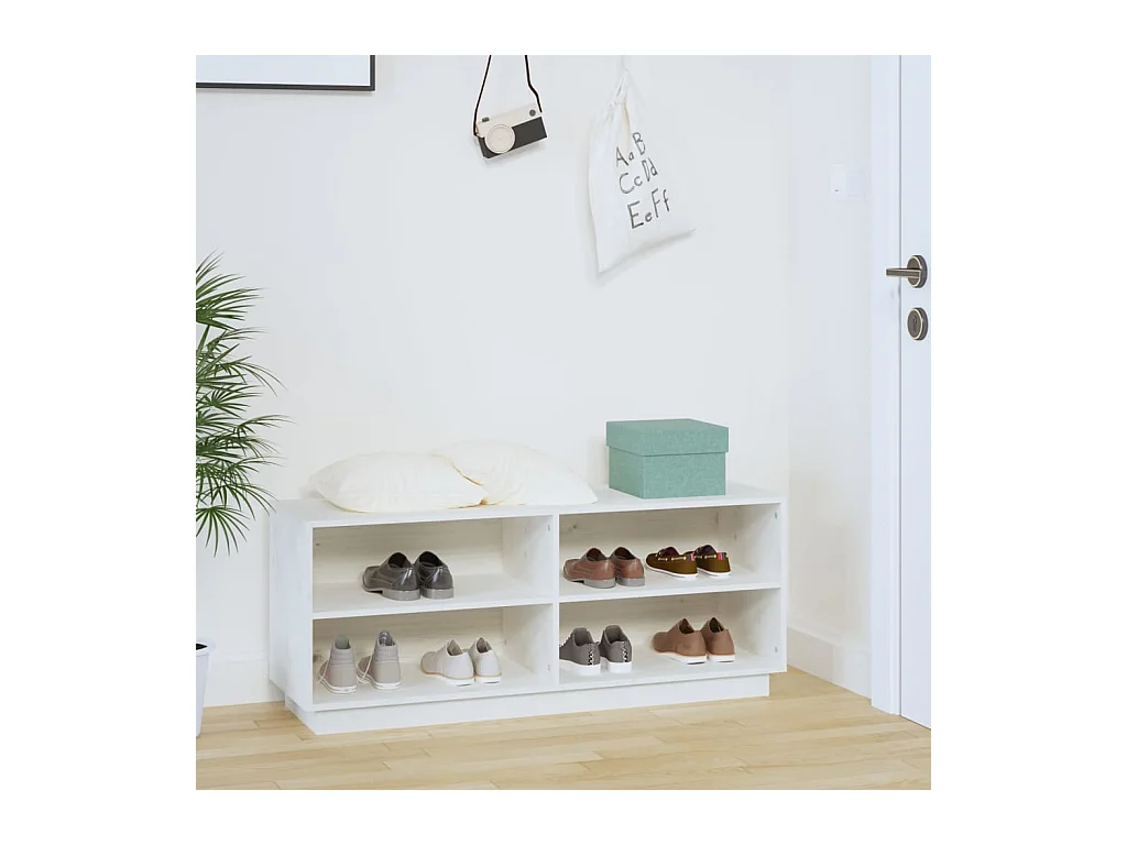 Weißer Schuhschrank 110x34x45 cm Massivholz Kiefer