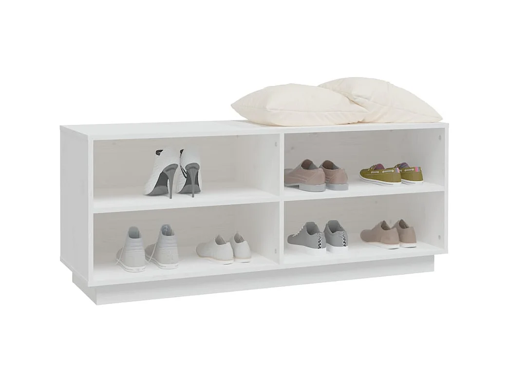 Weißer Schuhschrank 110x34x45 cm Massivholz Kiefer