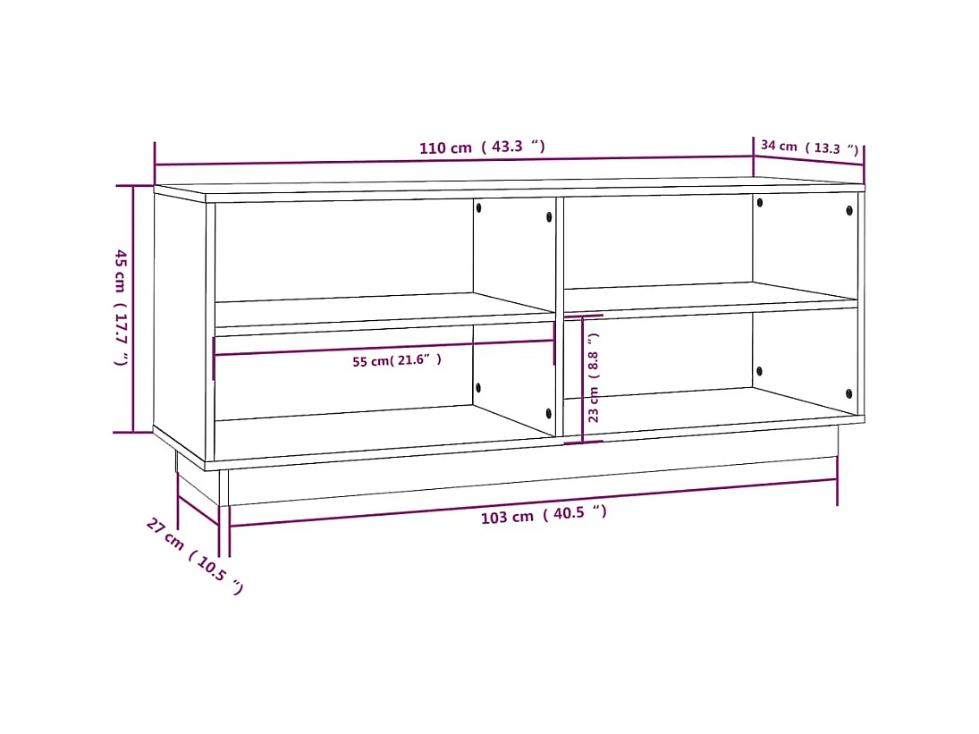 Weißer Schuhschrank 110x34x45 cm Massivholz Kiefer
