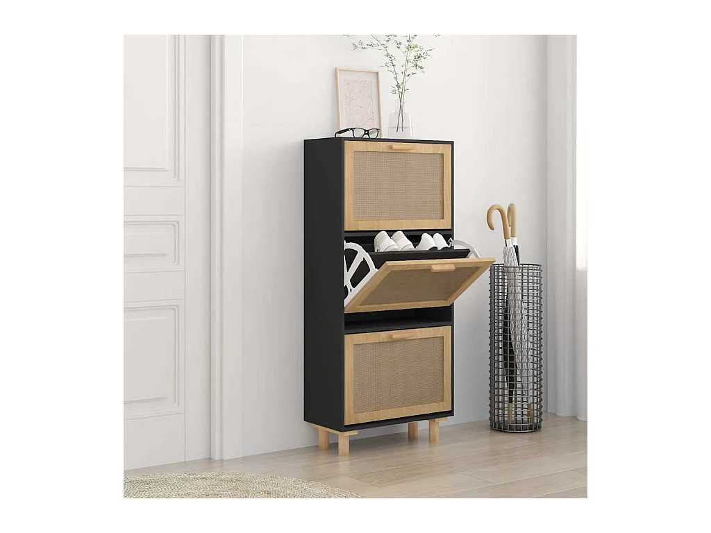 Armoire à chaussures Noir 52x25x115 cm Bois d'ingénierie/rotin