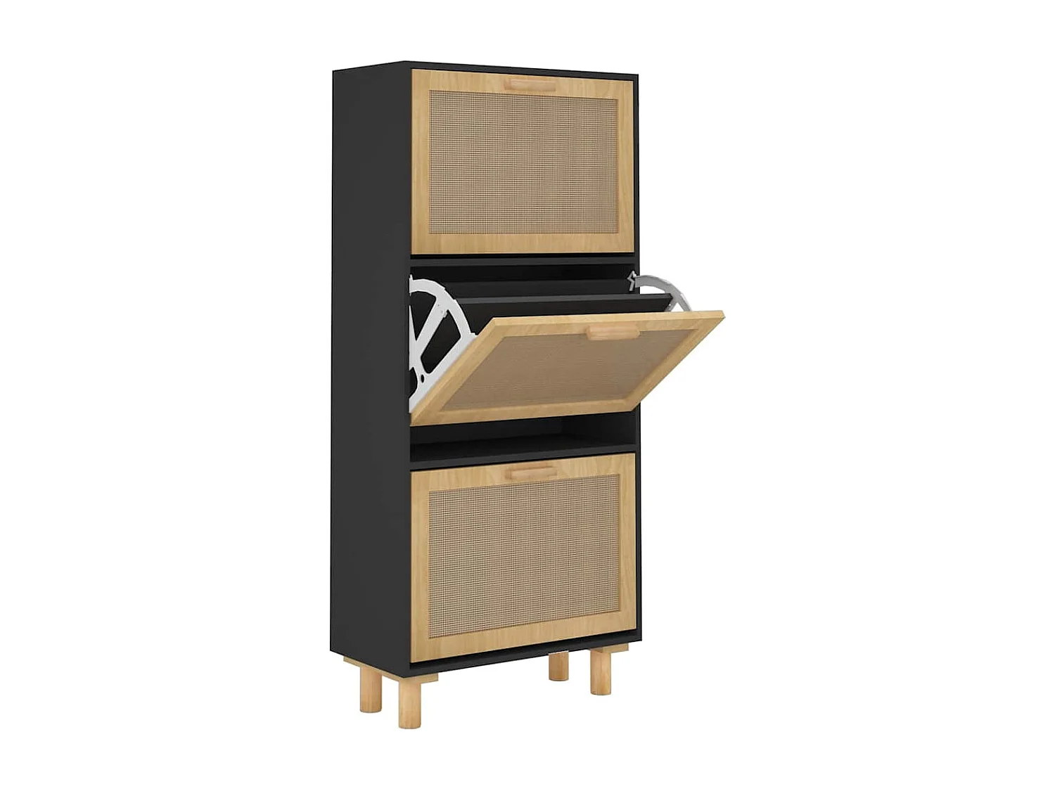 Armoire à chaussures Noir 52x25x115 cm Bois d'ingénierie/rotin