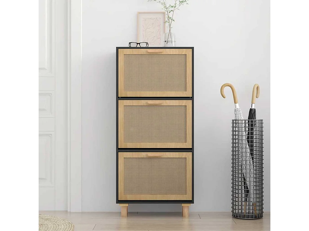 Armoire à chaussures Noir 52x25x115 cm Bois d'ingénierie/rotin