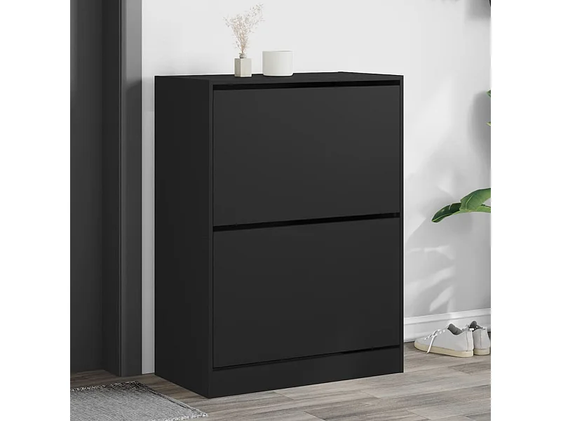 Zapatero con 2 cajones abatibles, negro, 80x42x108 cm