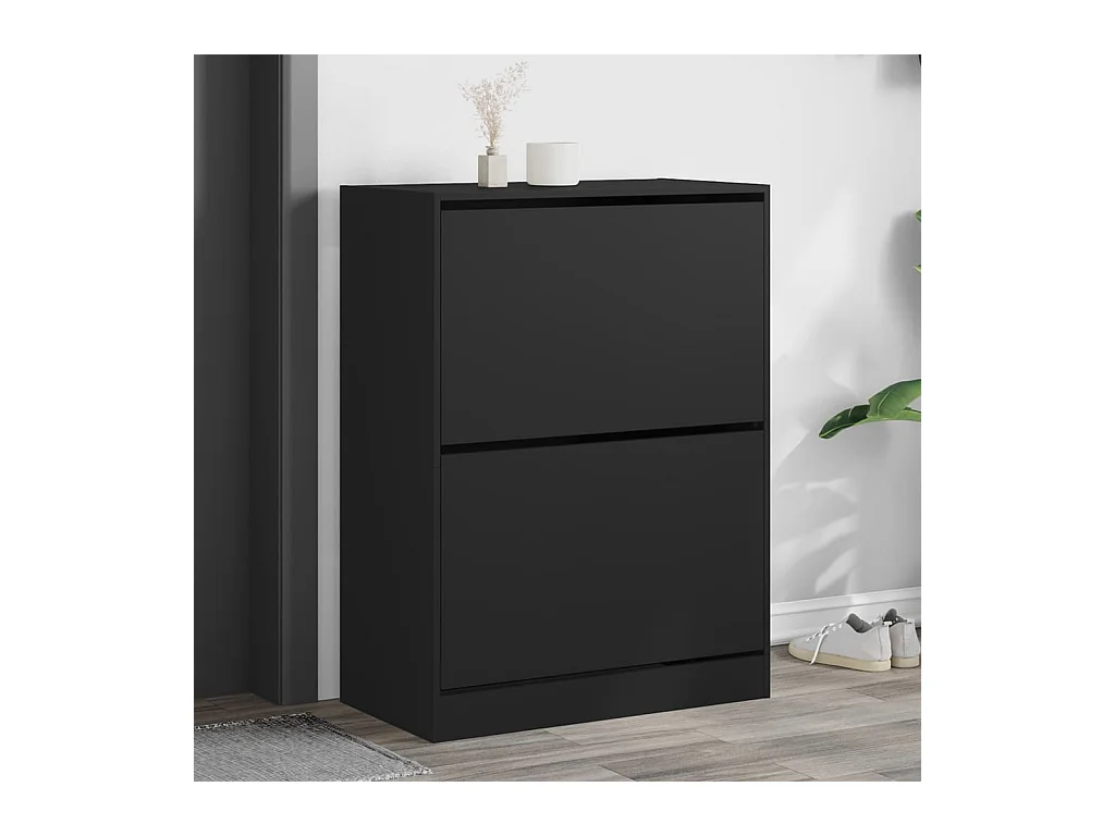 Scarpiera con 2 cassetti pieghevoli, nero, 80x42x108 cm