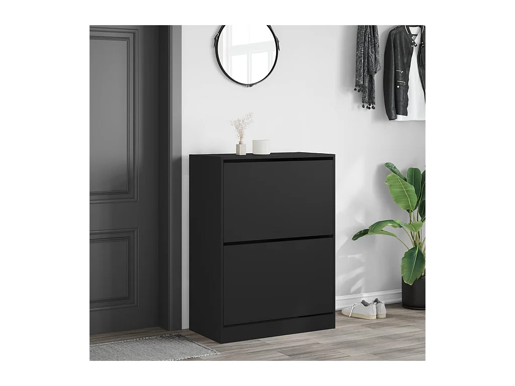 Scarpiera con 2 cassetti pieghevoli, nero, 80x42x108 cm