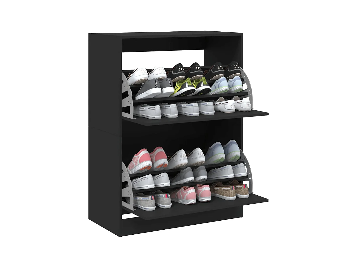 Scarpiera con 2 cassetti pieghevoli, nero, 80x42x108 cm