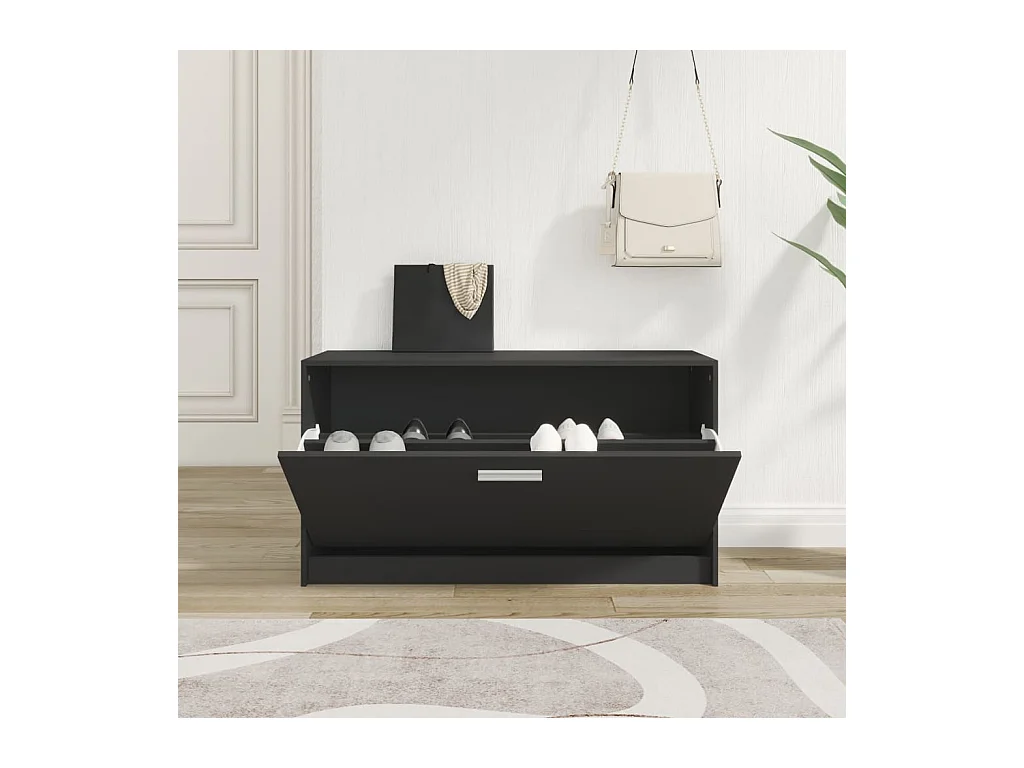 Panca portascarpe nera 80x24x45 cm in legno ingegnerizzato