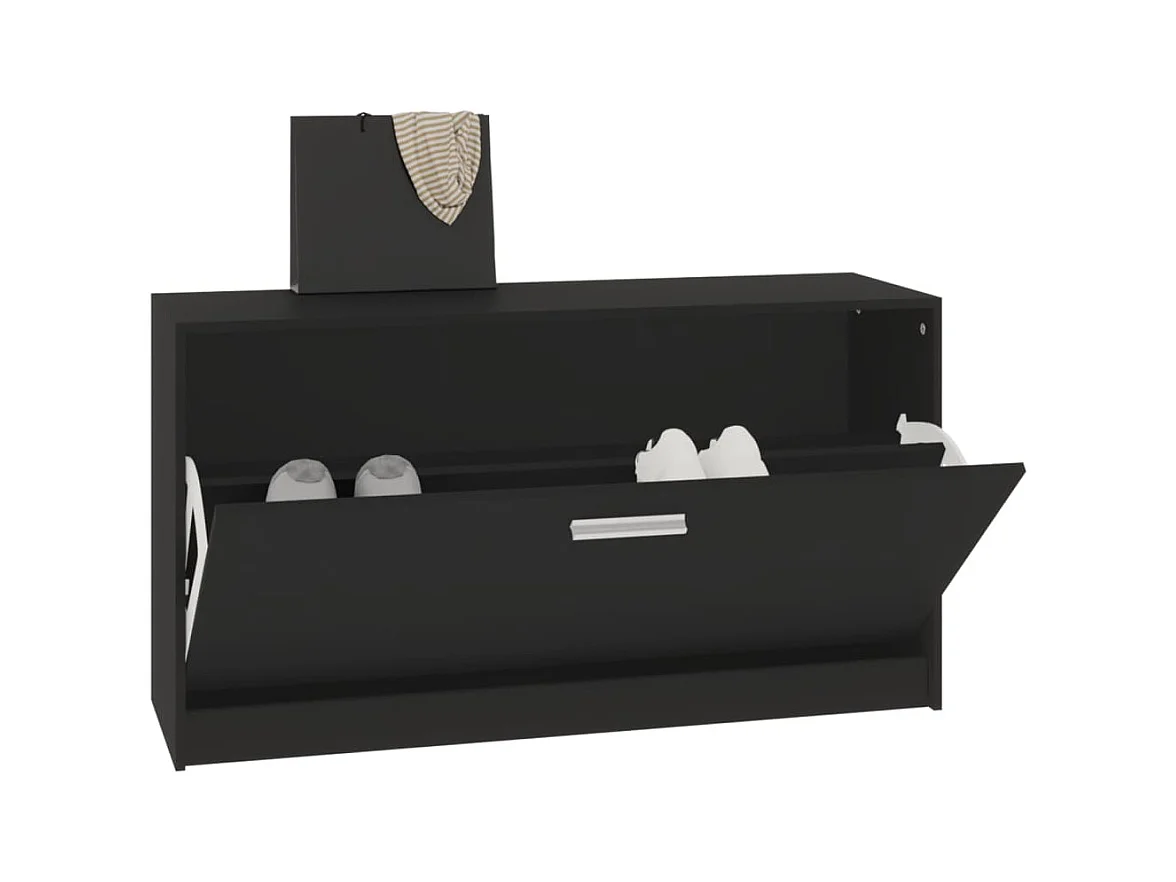 Panca portascarpe nera 80x24x45 cm in legno ingegnerizzato