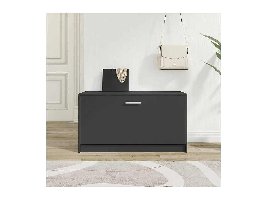 Panca portascarpe nera 80x24x45 cm in legno ingegnerizzato