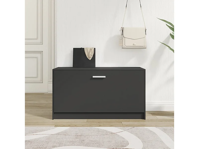 Panca portascarpe nera 80x24x45 cm in legno ingegnerizzato