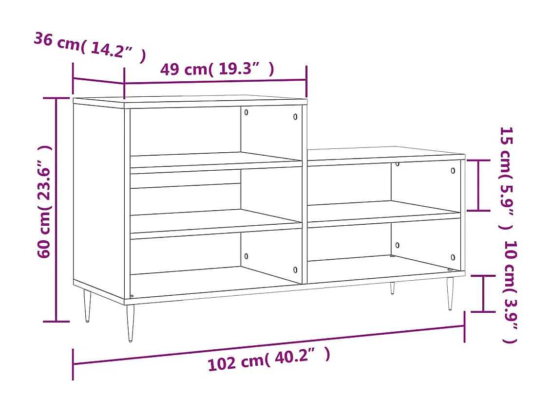 Zwarte schoenenkast 102x36x60 cm Technisch hout
