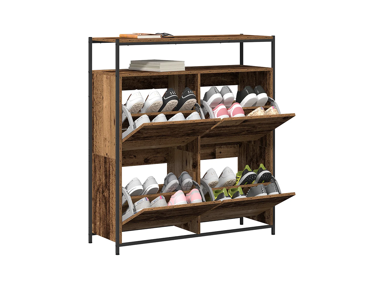 Cabinet à chaussures avec 4 tiroirs à rabat en bois ancien 100x34x112 cm