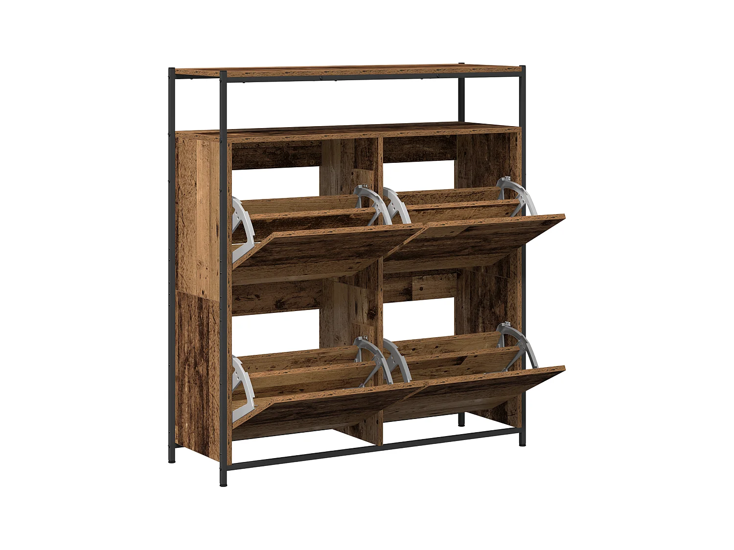 Cabinet à chaussures avec 4 tiroirs à rabat en bois ancien 100x34x112 cm