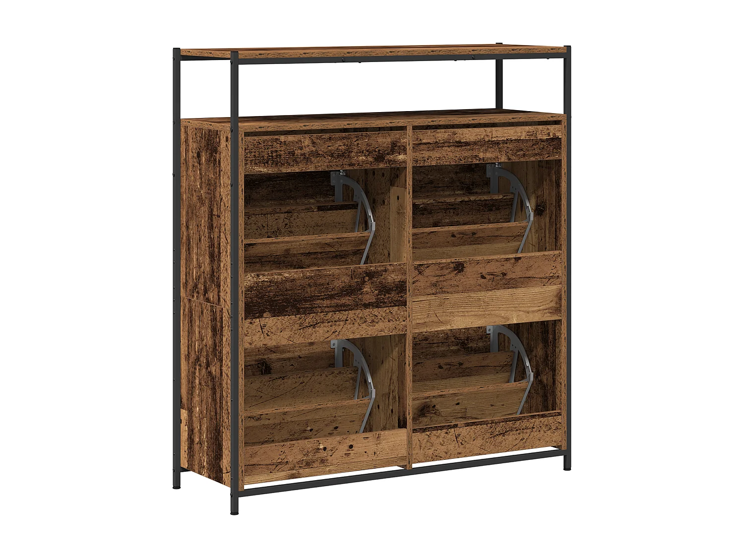 Cabinet à chaussures avec 4 tiroirs à rabat en bois ancien 100x34x112 cm