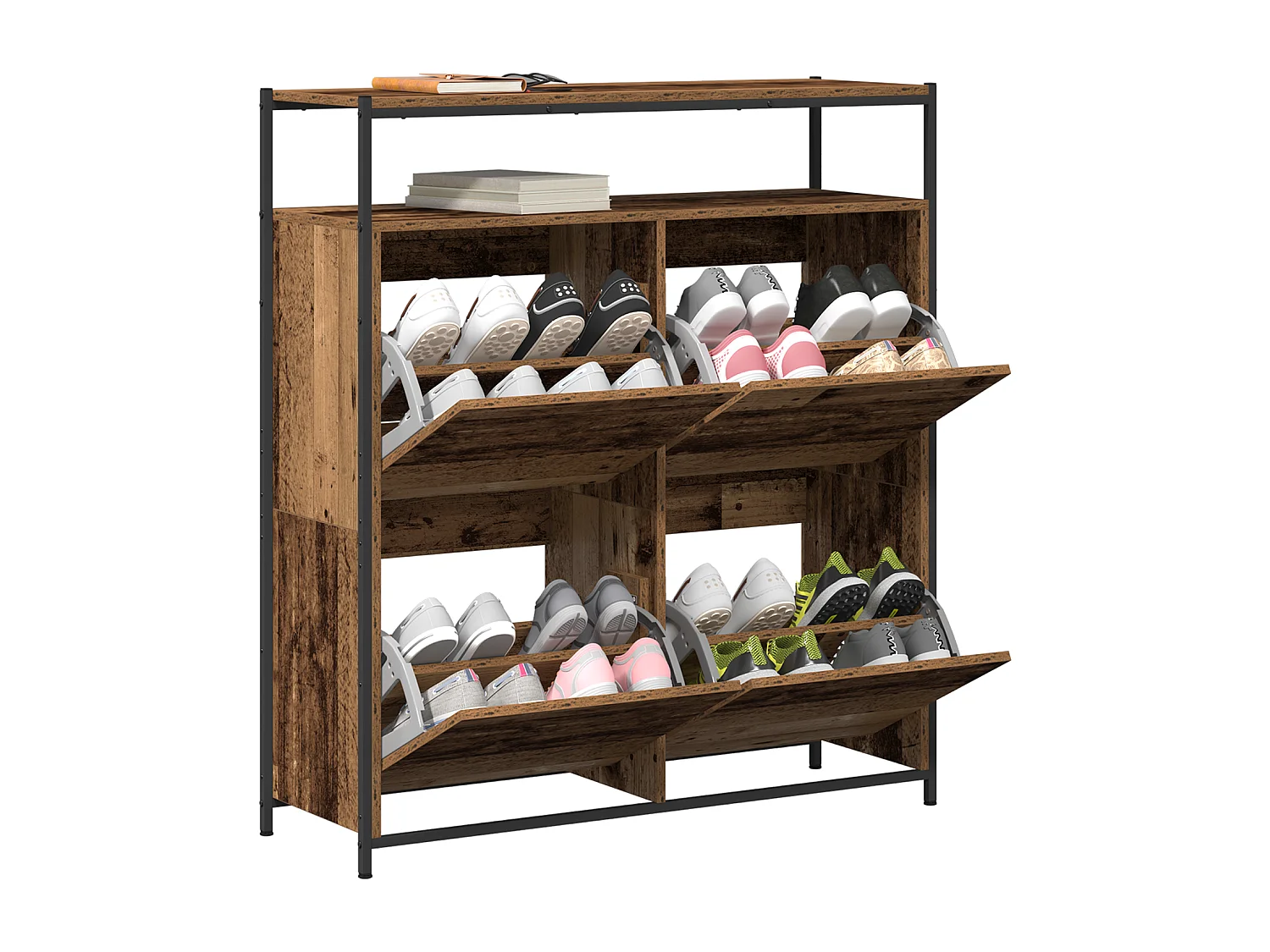 Cabinet à chaussures avec 4 tiroirs à rabat en bois ancien 100x34x112 cm