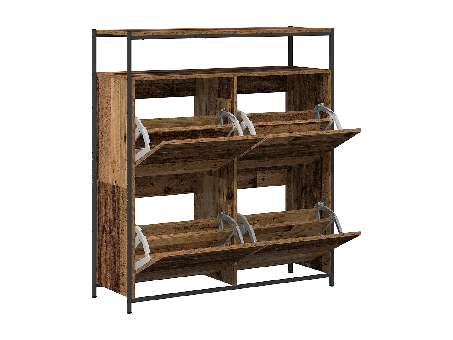 Cabinet à chaussures avec 4 tiroirs à rabat en bois ancien 100x34x112 cm