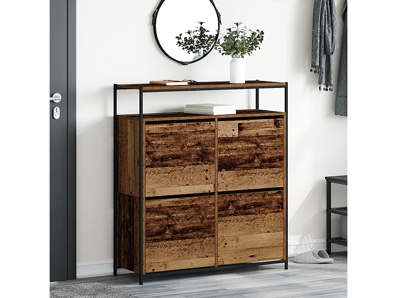 Cabinet à chaussures avec 4 tiroirs à rabat en bois ancien 100x34x112 cm