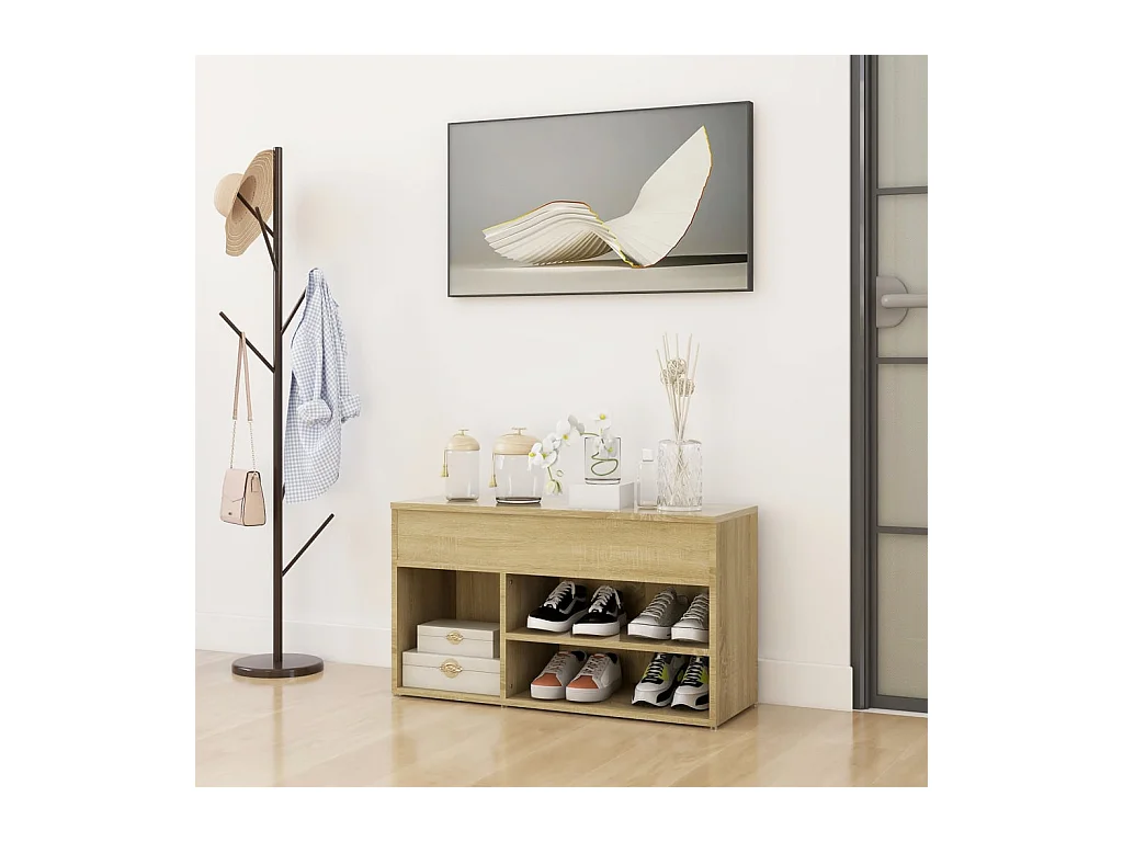 Panca portascarpe in rovere Sonoma 80x30x45 cm in legno ingegnerizzato