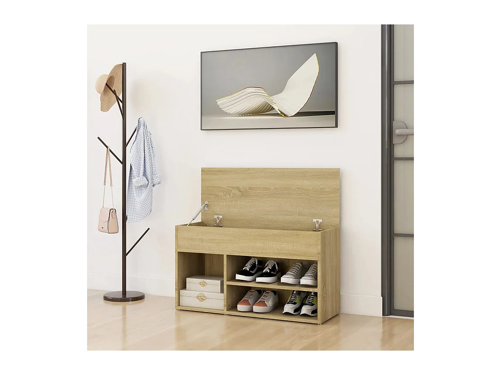 Panca portascarpe in rovere Sonoma 80x30x45 cm in legno ingegnerizzato